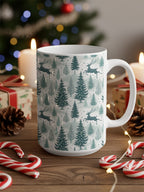 Christmas Holiday Mug with Festive Tree and Reindeer Design