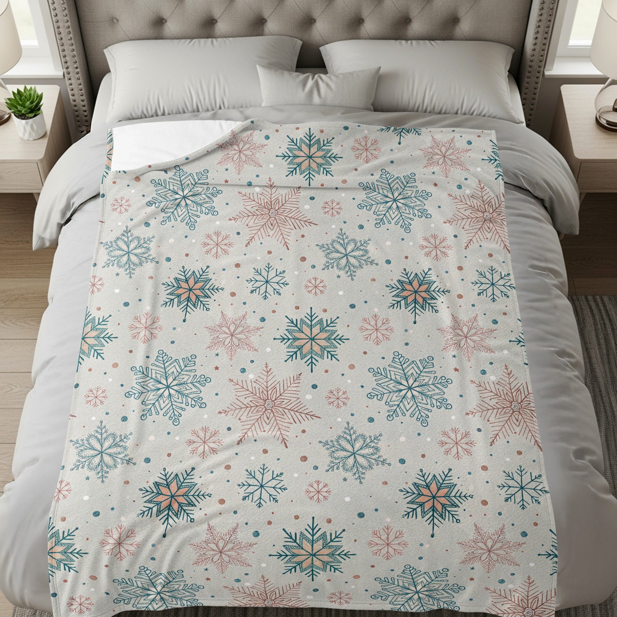 Elegant Winter Themed Snowflake Patterned Blanket
