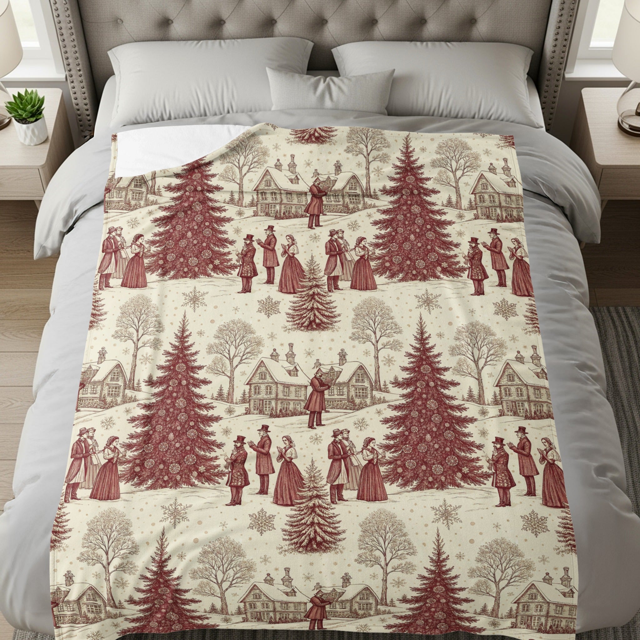 Festive Vintage Holiday Pattern Warm Cozy Blanket