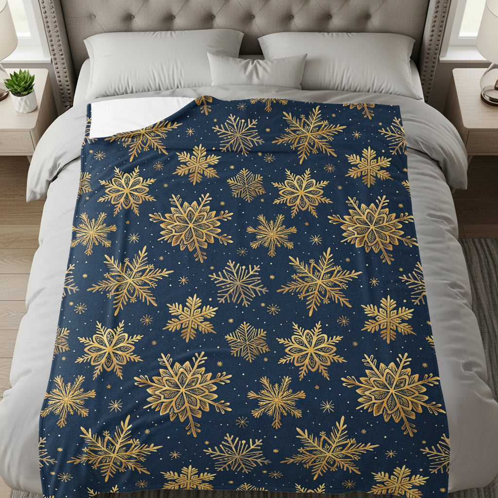 Elegant Gold Snowflake Pattern Bedding Blanket