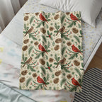 Festive Cardinal and Pinecone Patterned Bedding Blanket