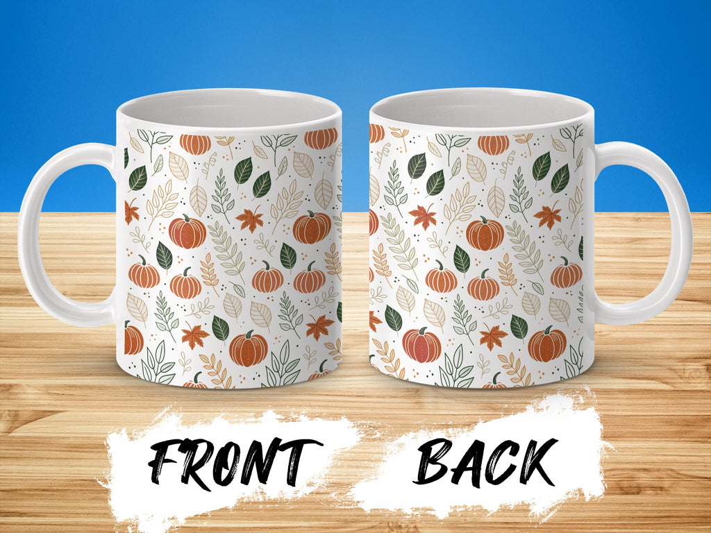 Autumn Themed Pumpkin and Leaves Design Mug product