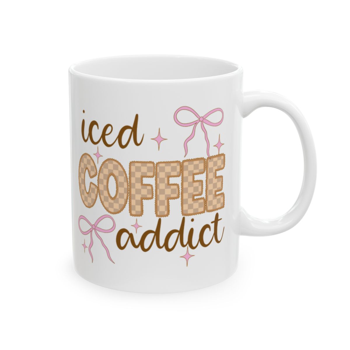 iced coffee addict mug with adorable bow design