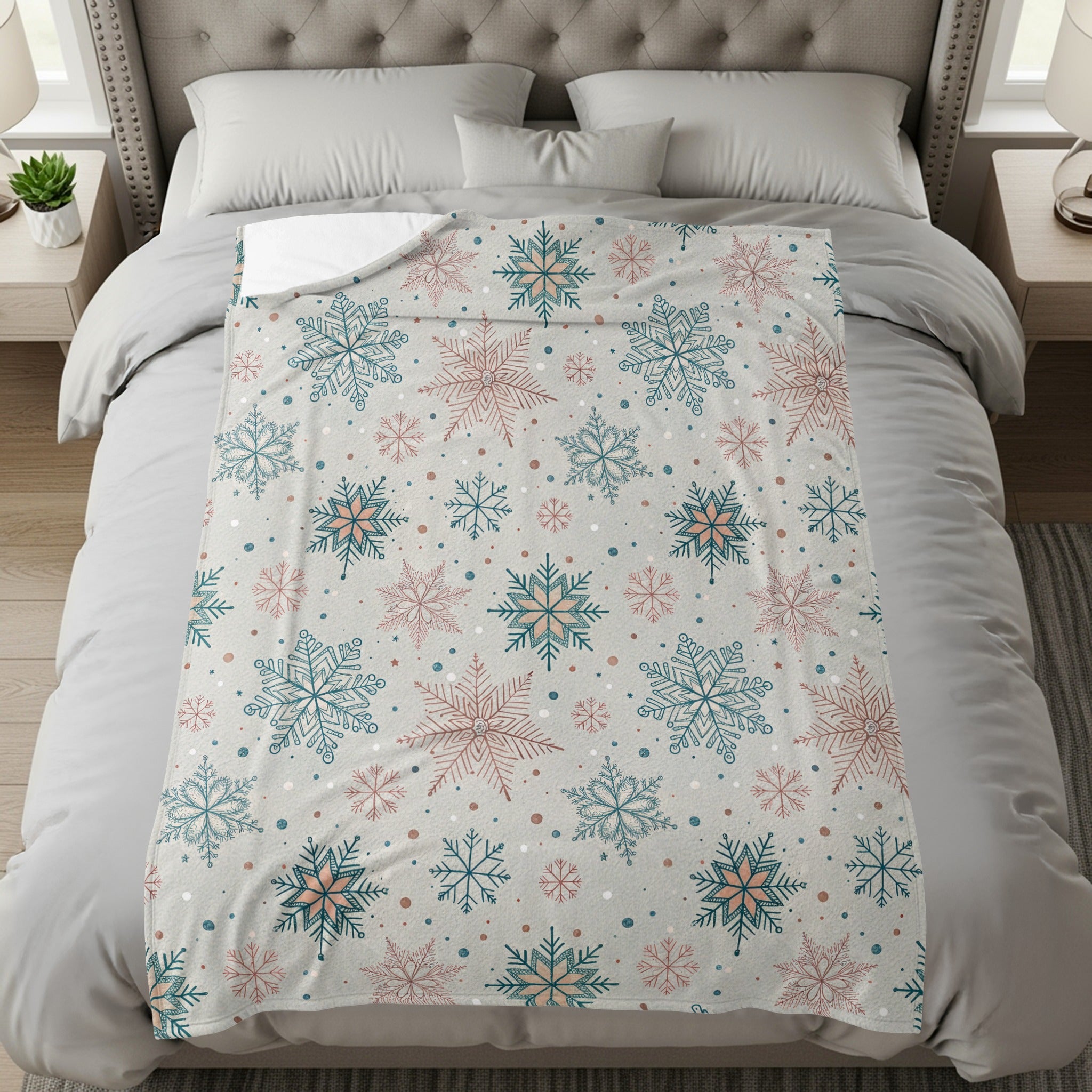 Festive Snowflakes Patterned Bed Cover Decor