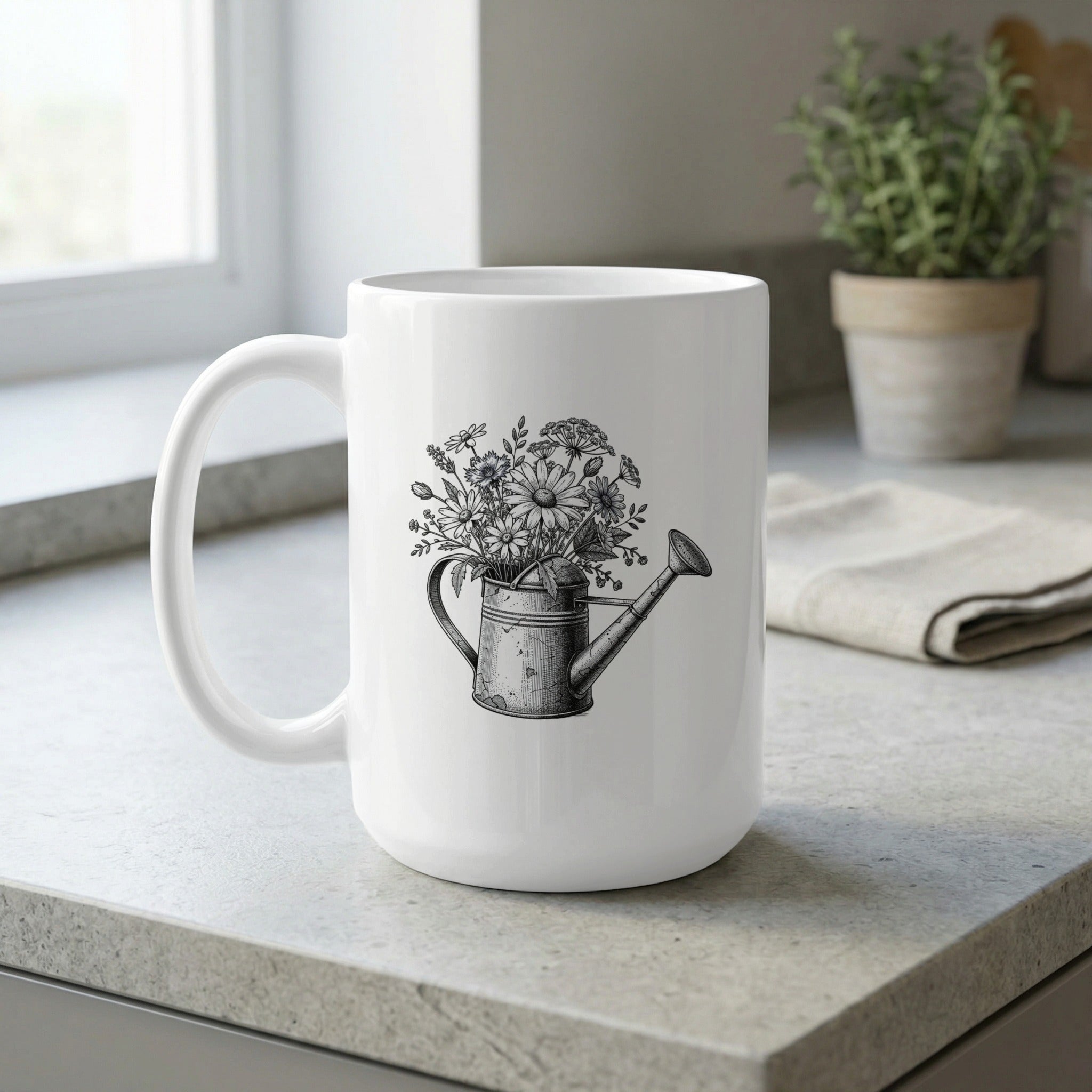 Vintage Watering Can with Flowers Design Mug