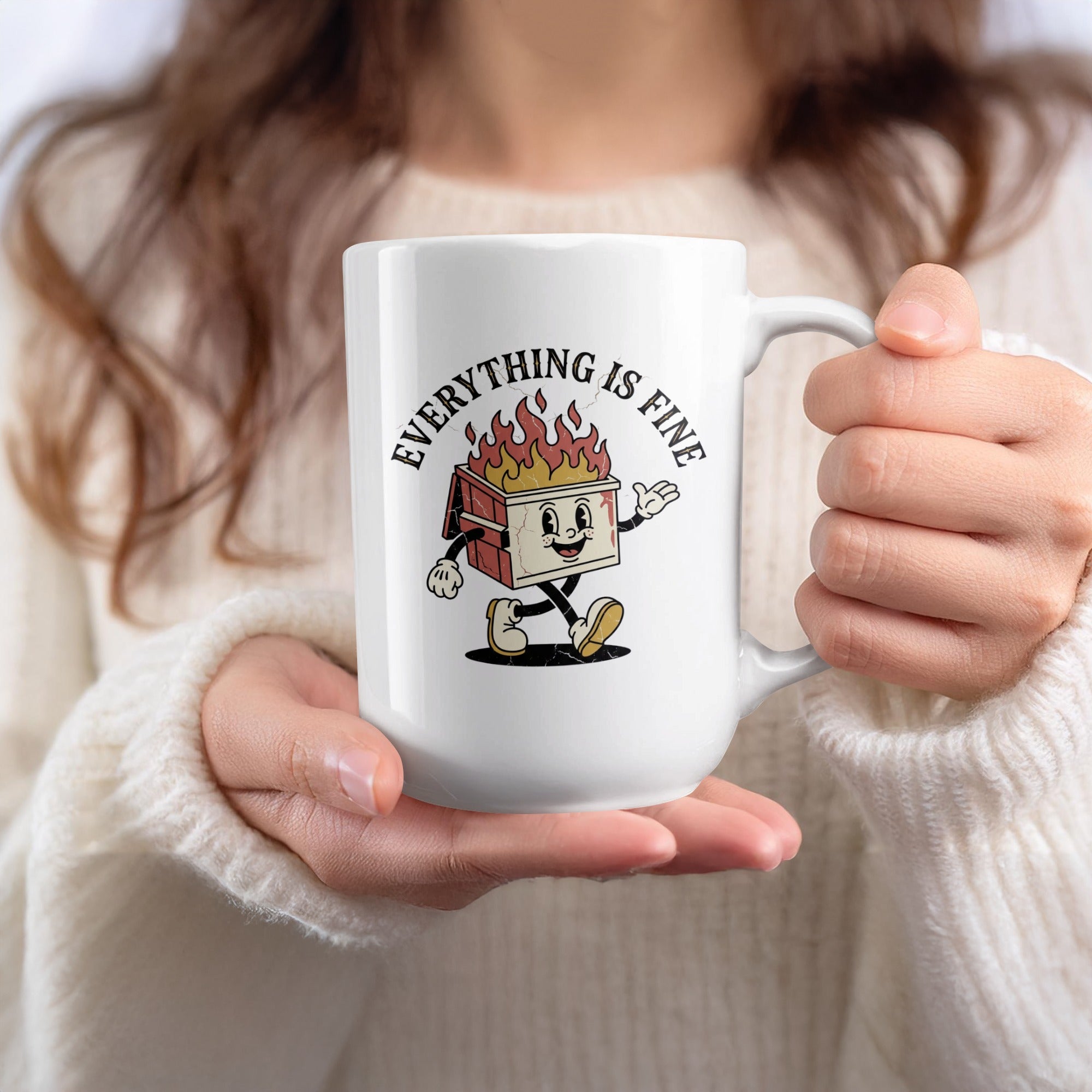 Everything is Fine Mug with Cute Cartoon Fire Design