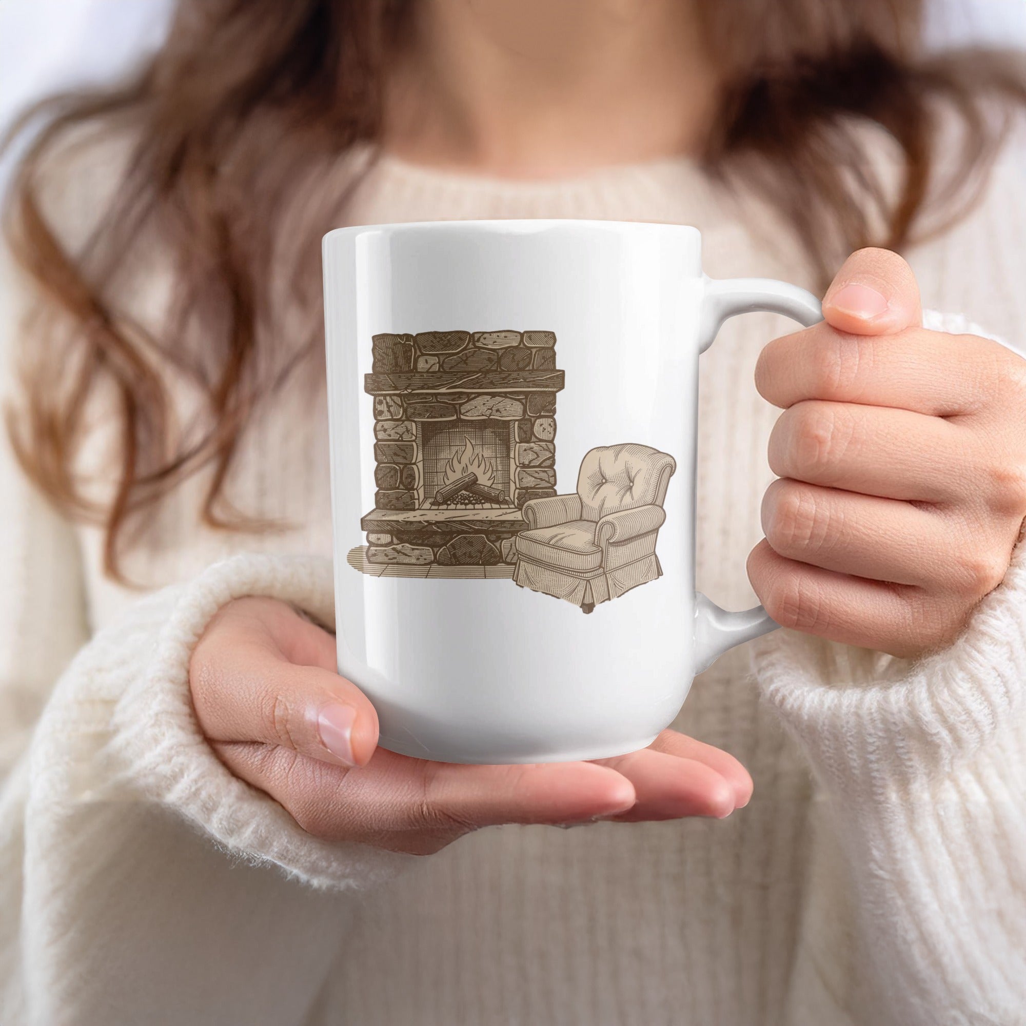 Cozy Fireplace and Armchair Design Mug
