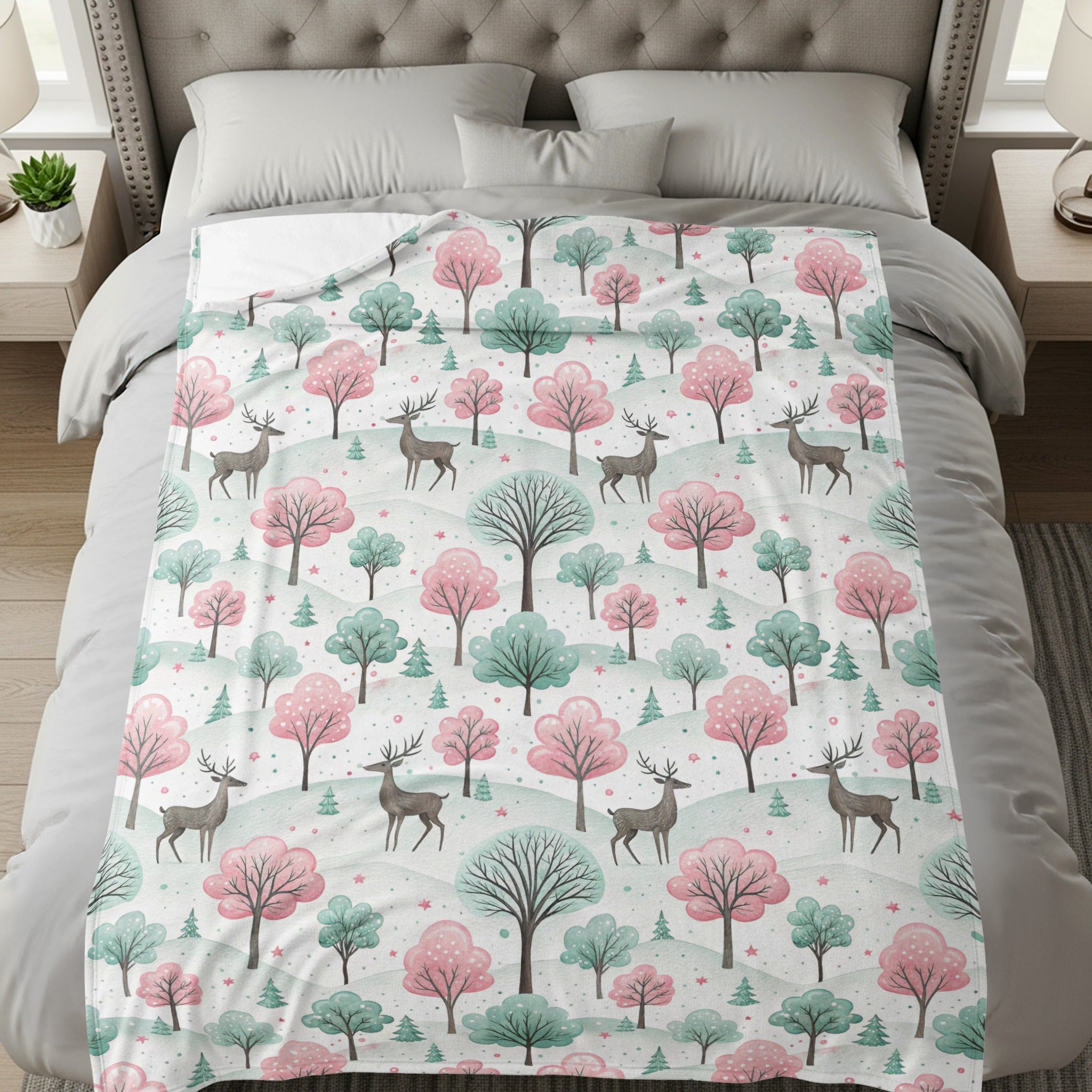 Whimsical Deer and Trees Theme Bedding Blanket