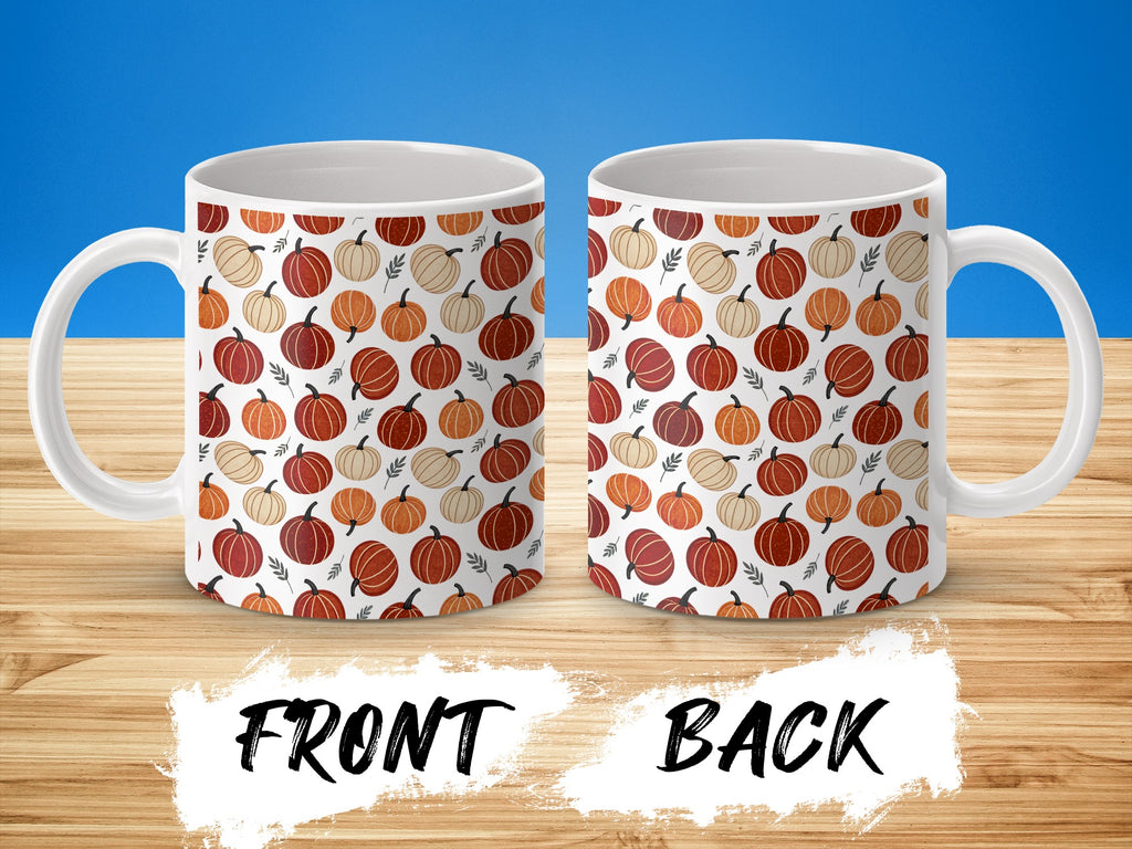Pumpkin and Fall Leaves Pattern Design Mug product