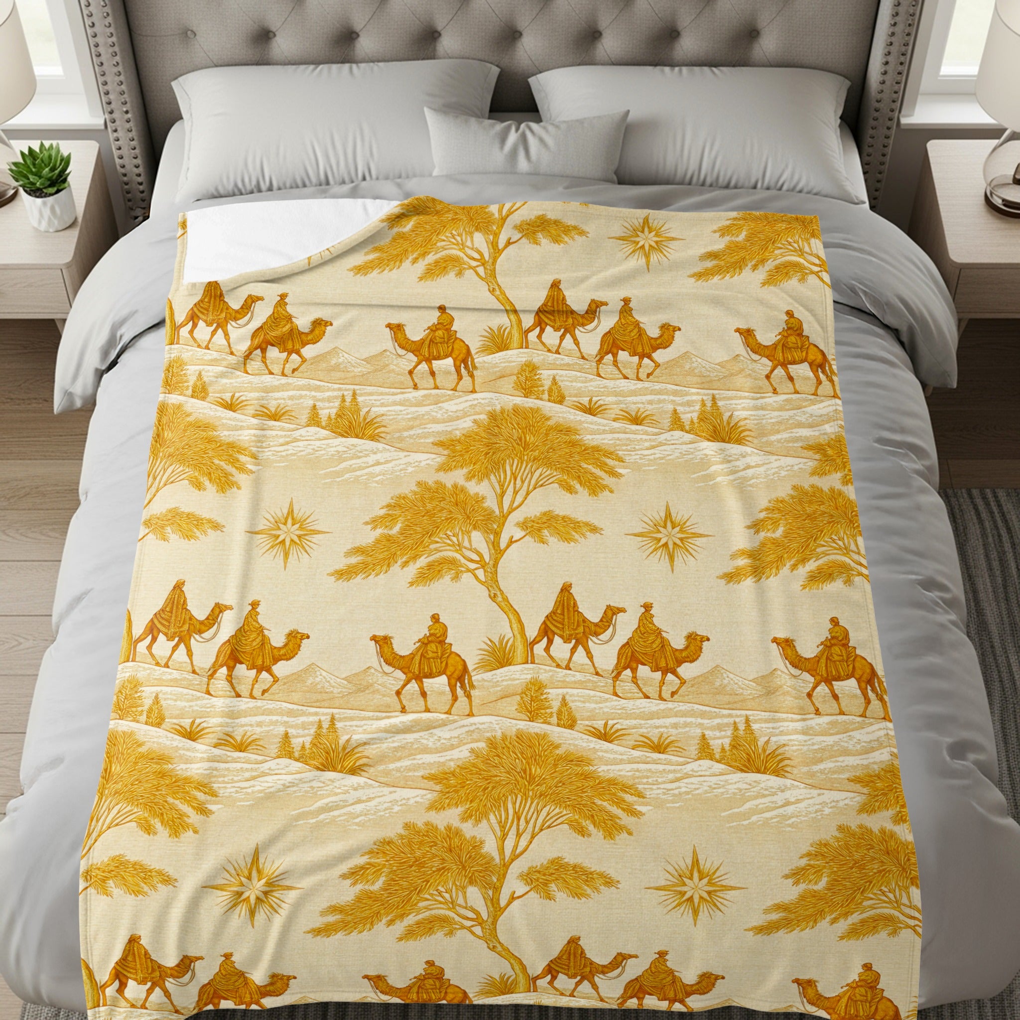 Desert Scene with Camels and Trees Blanket for Home