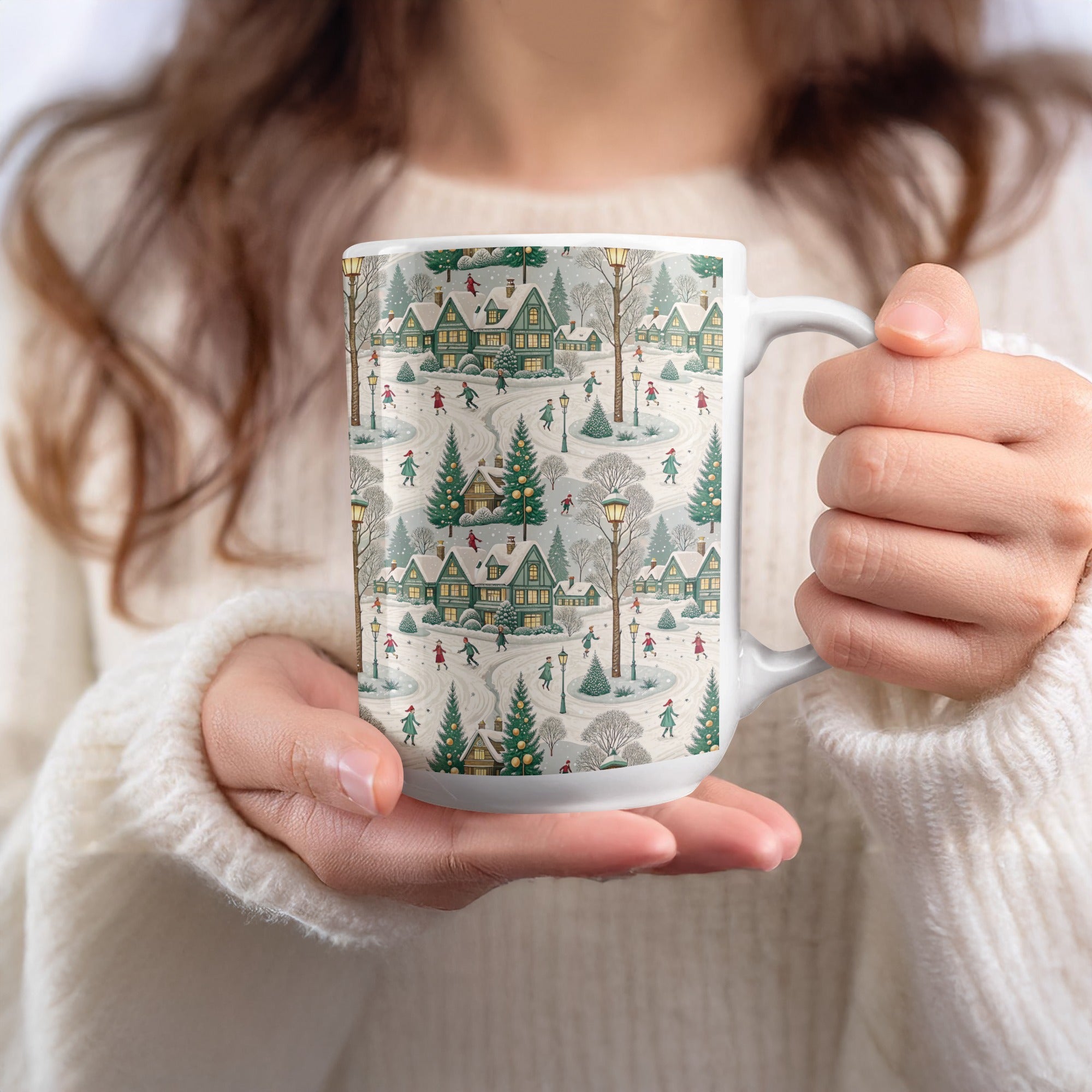 Cozy Winter Village Scene with Snowy Landscape Mug