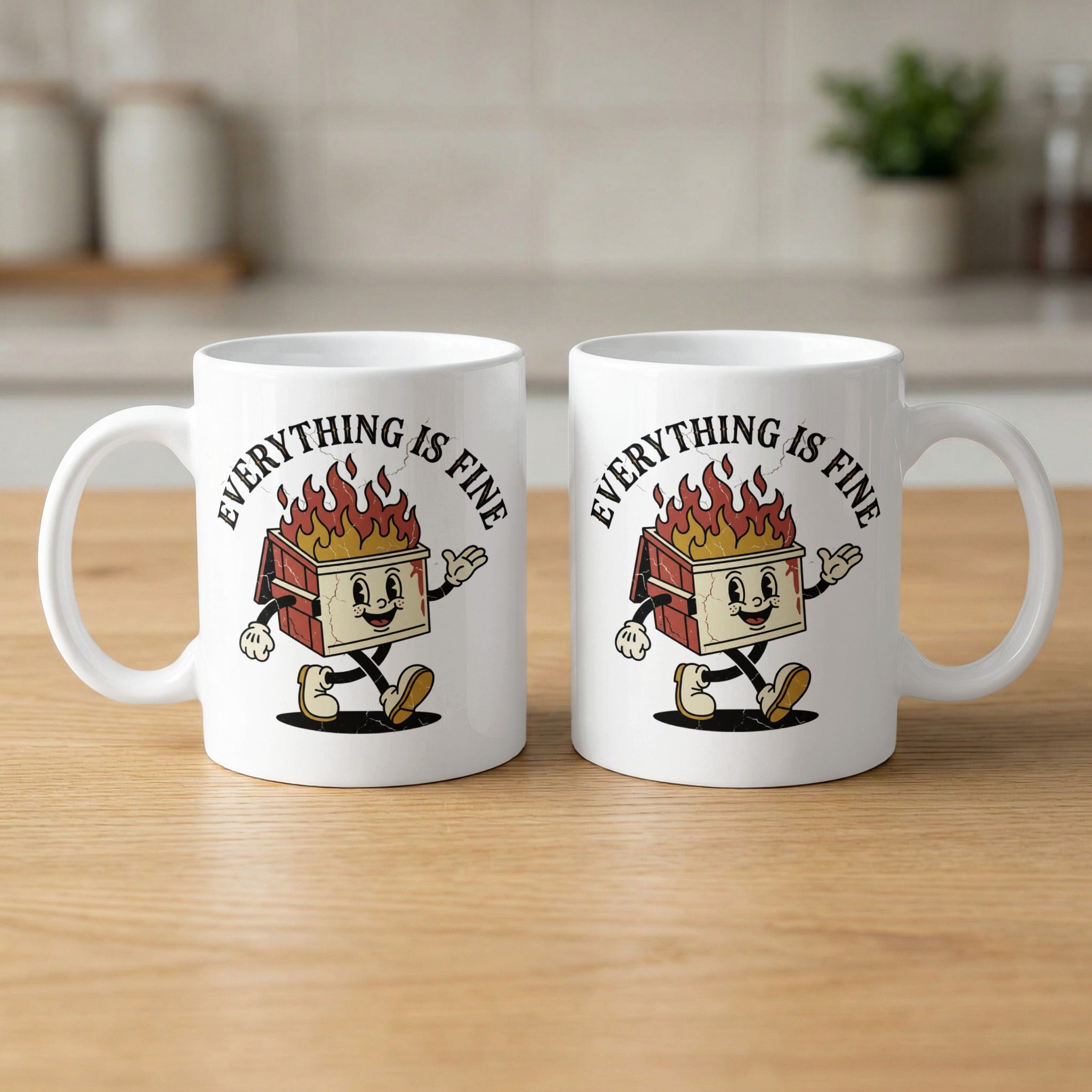 Funny Cartoon Everything Is Fine Coffee Mug Set
